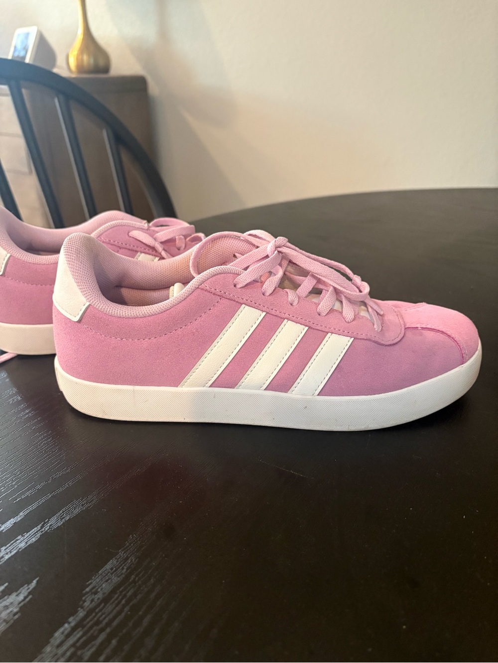adidas Pink Suede Low-Top Sneakers with White Stripes